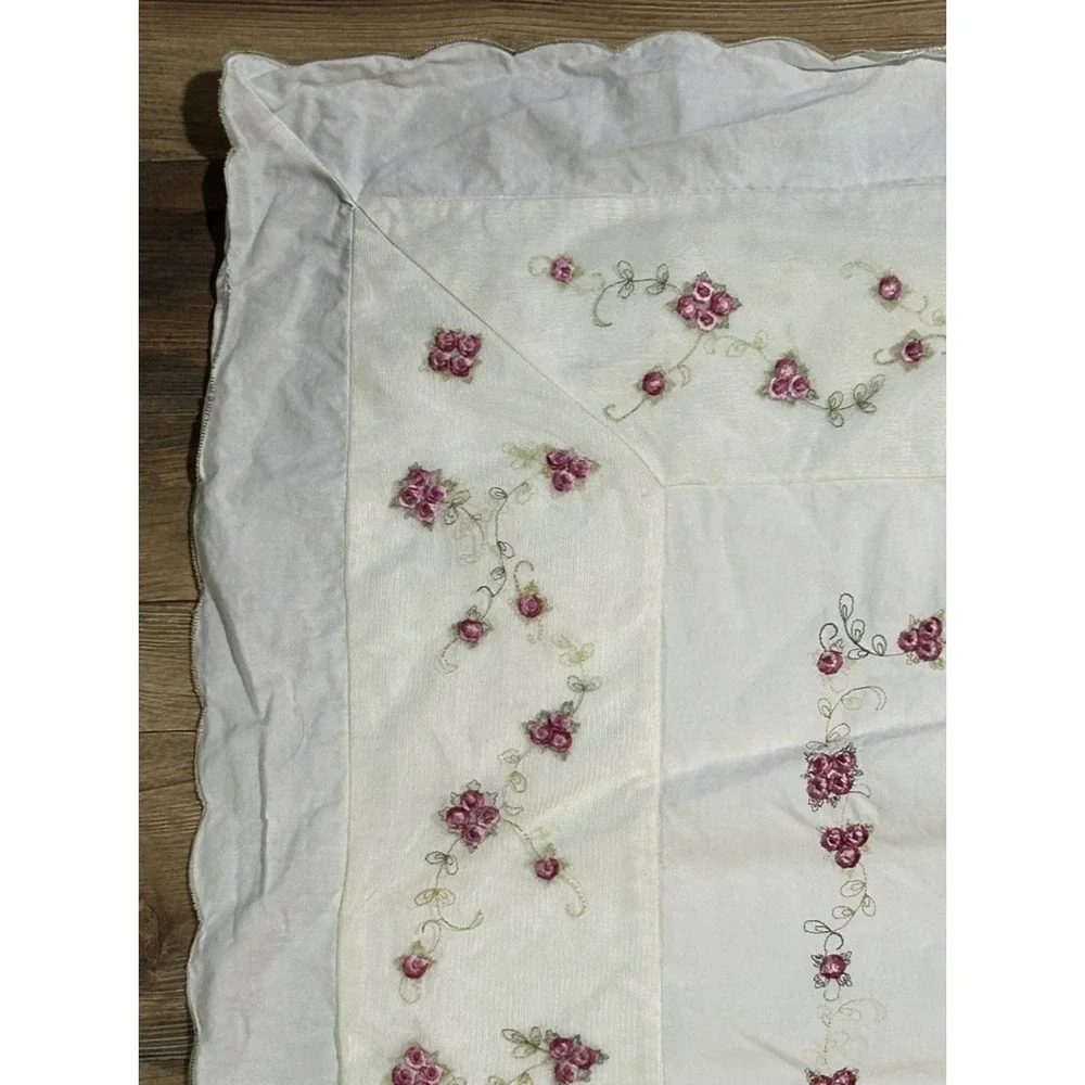 Throw Pillow Cover Bed Large Open Back Embroider Roses Pink Green Lace Inlay 27